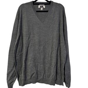 Joseph Abboud Mens 3X Grey Extra Fine Merino Wool V-Neck Sweater Classic Fit